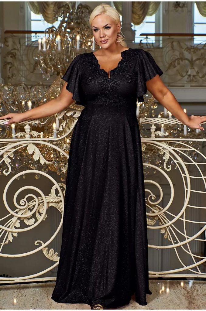 rochii de nunta_ROCHIE ELEGANTA DE SEARA XXL, LUNGA, BROCARD SI DANTELA NEAGRA