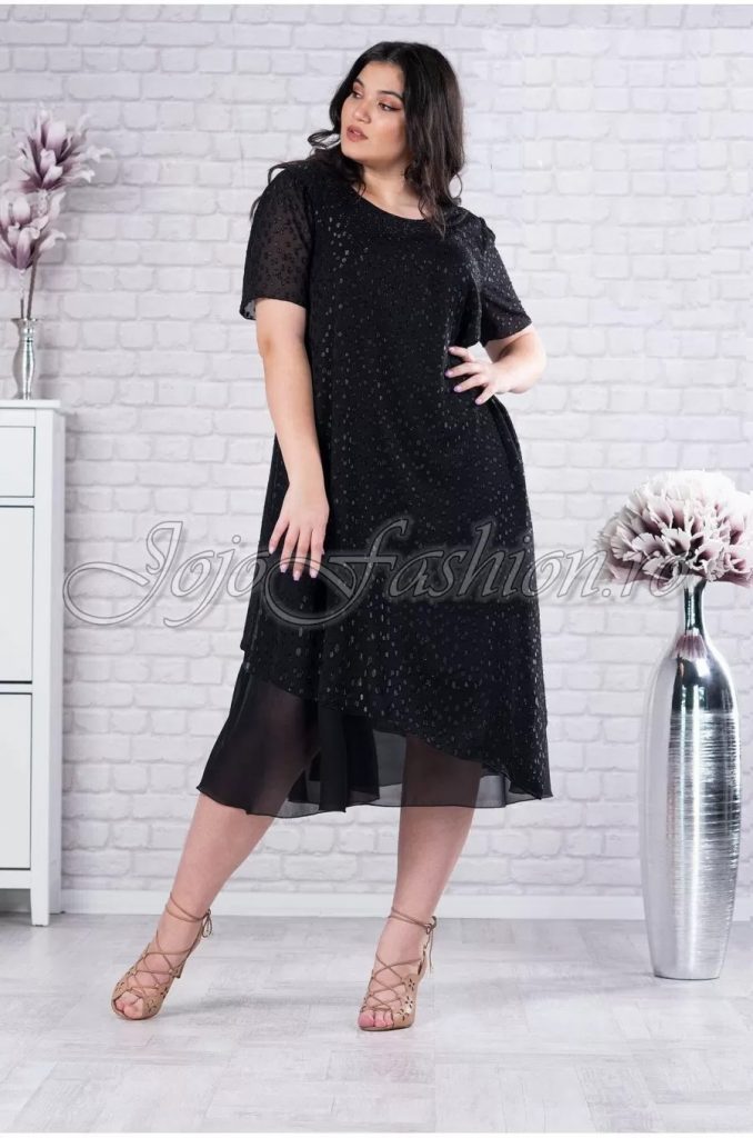 ROCHIE DE SEARA XXL IN MARIMI MARI MIDI DIN TUL NEAGRA CU FIR LAME ANISSA