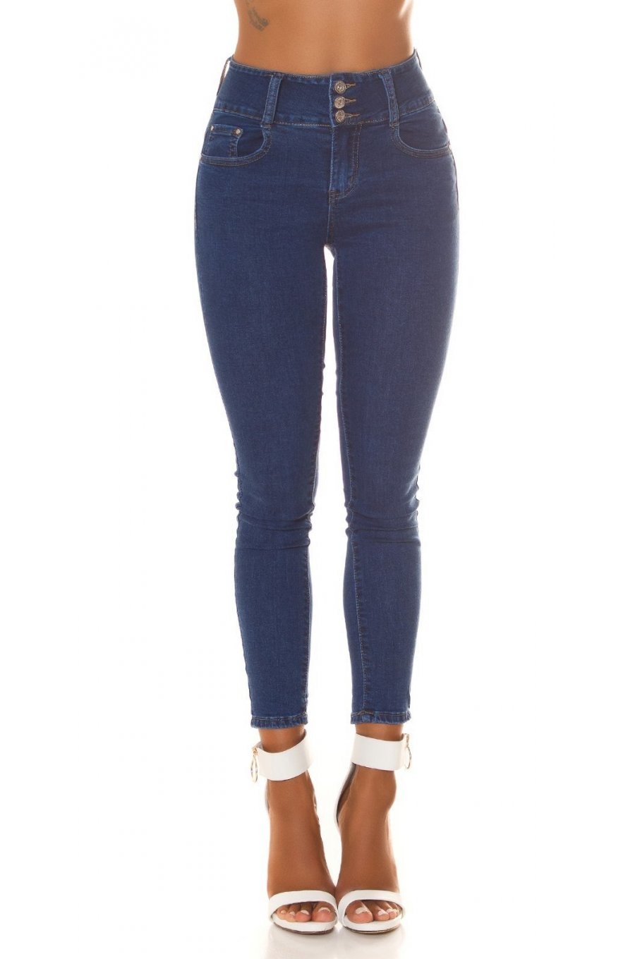 Blugi dama cu push up, albastri, bumbac, cu talia inalta, Oclio 1 - jojofashion.ro
