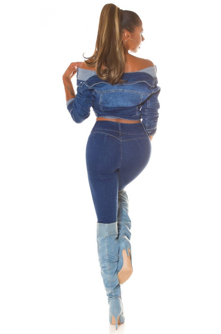 Blugi dama cu push up, albastri, bumbac, cu talia inalta, Oclio 6 - jojofashion.ro