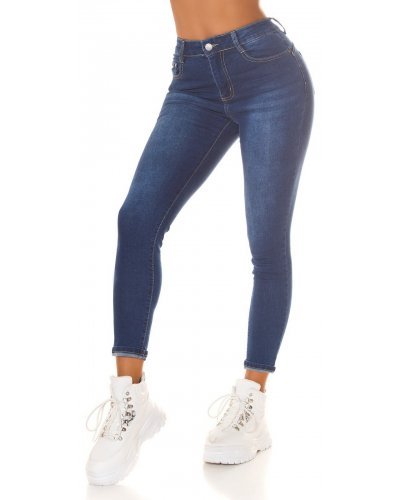 Blugi dama cu push up, albastri, bumbac denim, mulati, cu talia inalta, Dupliq Blugi dama, Blugi dama cu push up, albastri, bumbac denim, mulati, cu talia inalta, Dupliq - jojofashion.ro