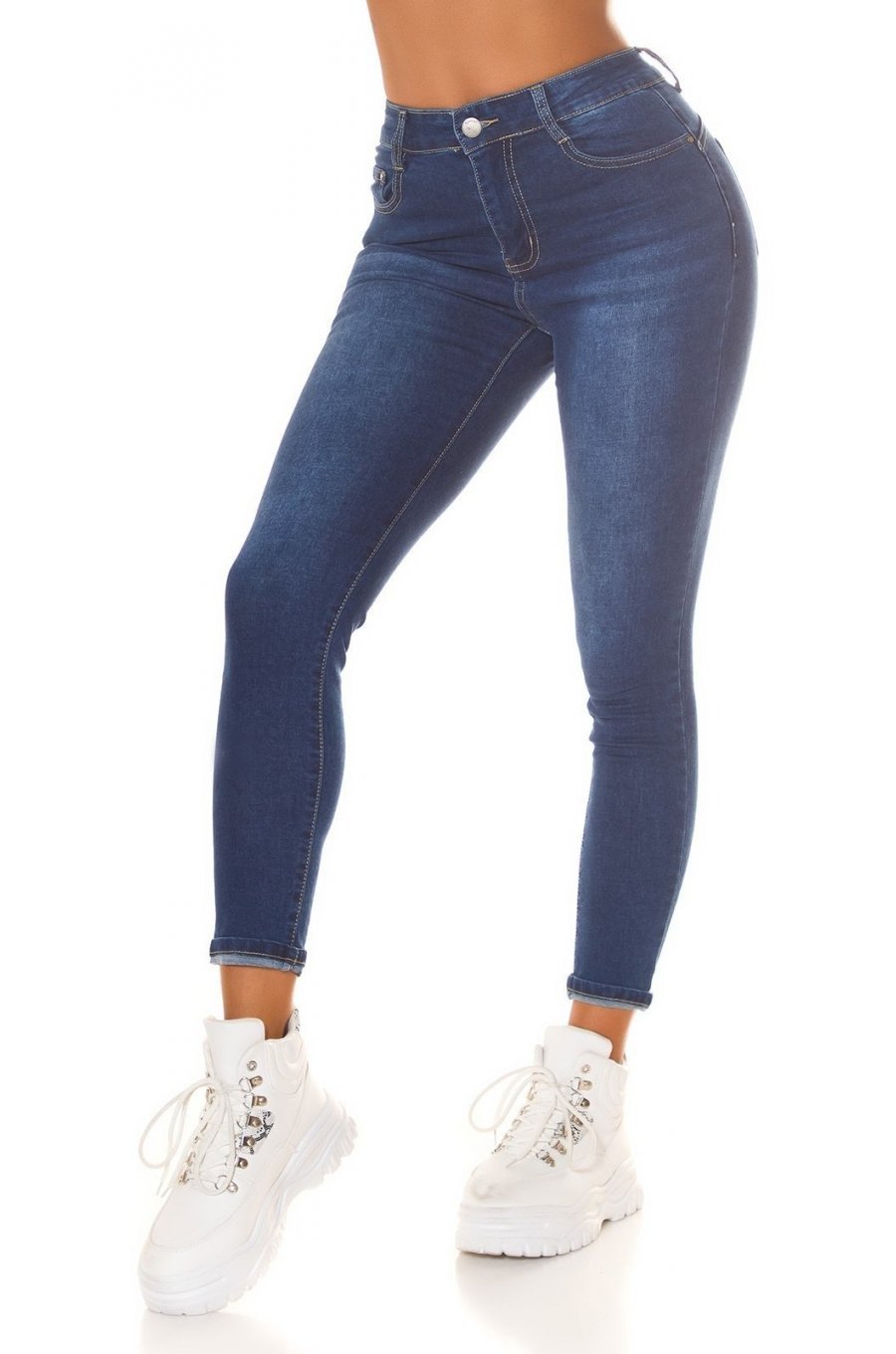 Blugi dama cu push up, albastri, bumbac denim, mulati, cu talia inalta, Dupliq 1 - jojofashion.ro