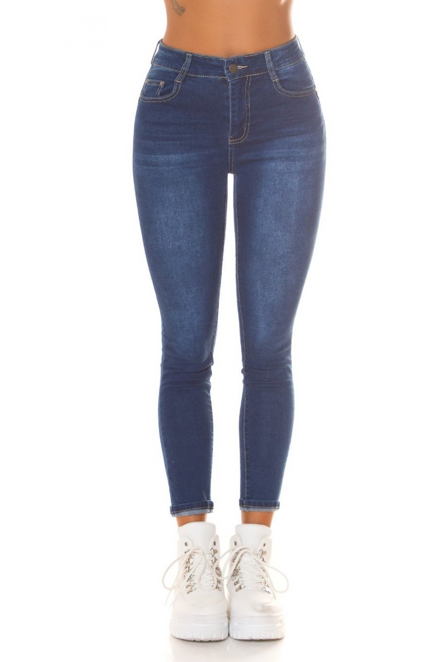 Blugi dama cu push up, albastri, bumbac denim, mulati, cu talia inalta, Dupliq 8 - jojofashion.ro