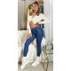 Blugi dama cu push up, albastri, din bumbac, cu talia inalta si nasturi, Amedal 5 - jojofashion.ro