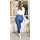 Blugi dama cu push up, albastri, din bumbac, cu talia inalta si nasturi, Amedal 6 - jojofashion.ro