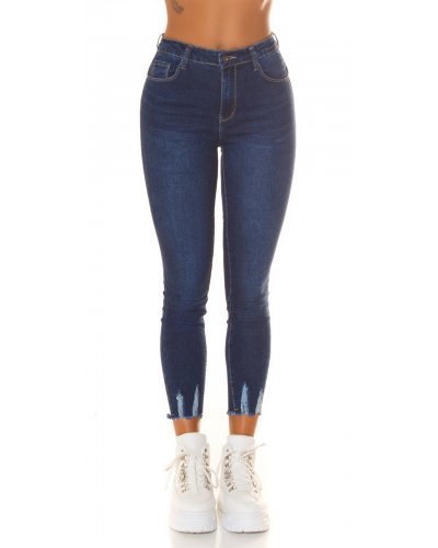 Blugi dama cu push up, albastri, din denim, mulati, cu talia inalta, Krazy - jojofashion.ro