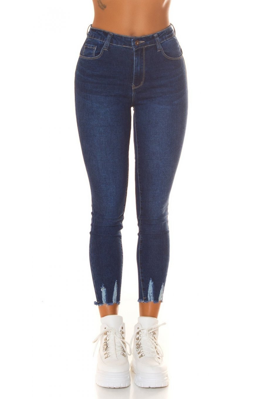 Blugi dama cu push up, albastri, din denim, mulati, cu talia inalta, Krazy 1 - jojofashion.ro