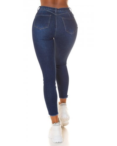 Blugi dama cu push up, albastri, din denim, mulati, cu talia inalta, Krazy - jojofashion.ro
