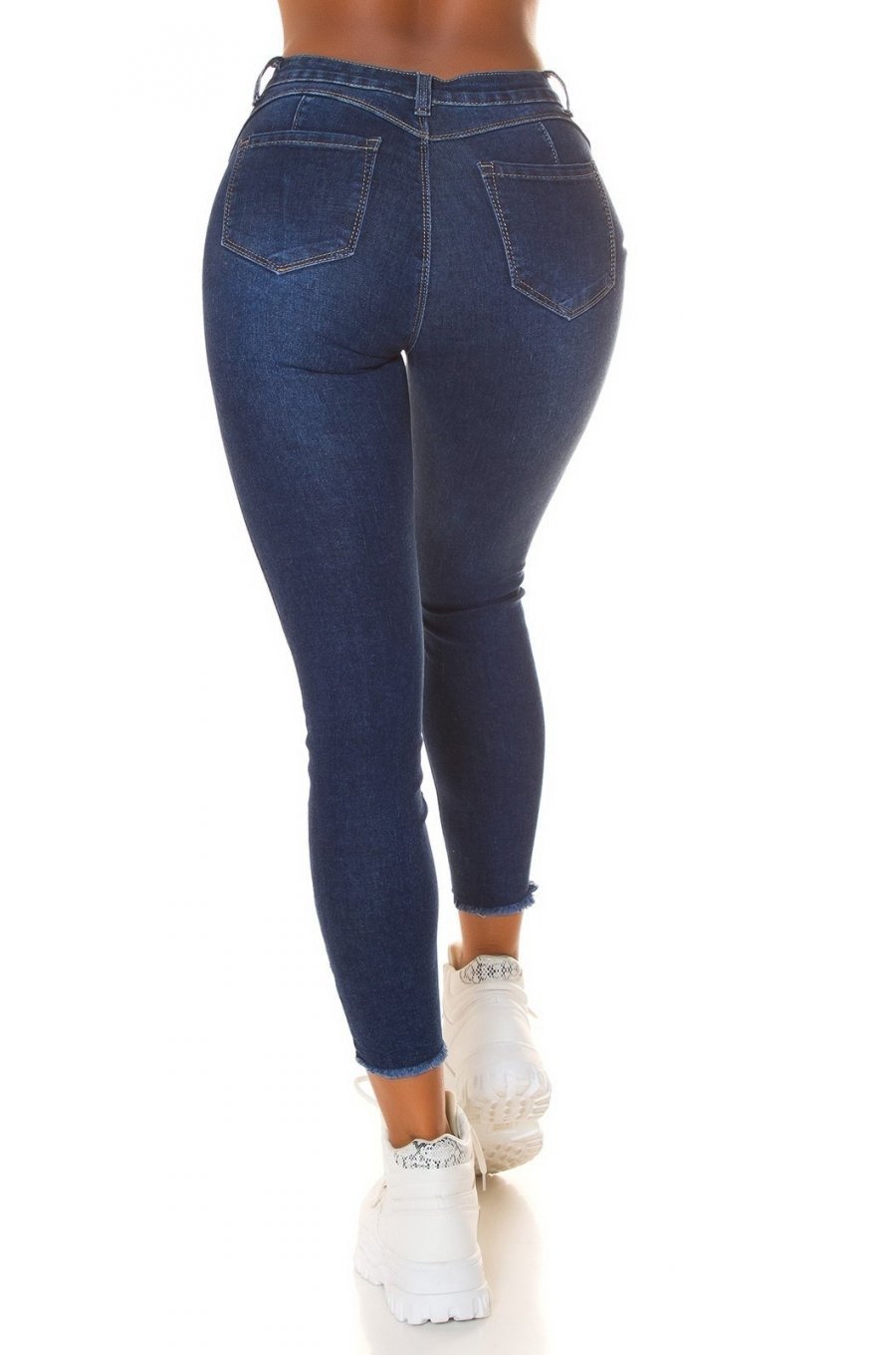 Blugi dama cu push up, albastri, din denim, mulati, cu talia inalta, Krazy 2 - jojofashion.ro
