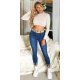 Blugi dama cu push up, albastri, din denim, mulati, cu talia inalta, Krazy 4 - jojofashion.ro