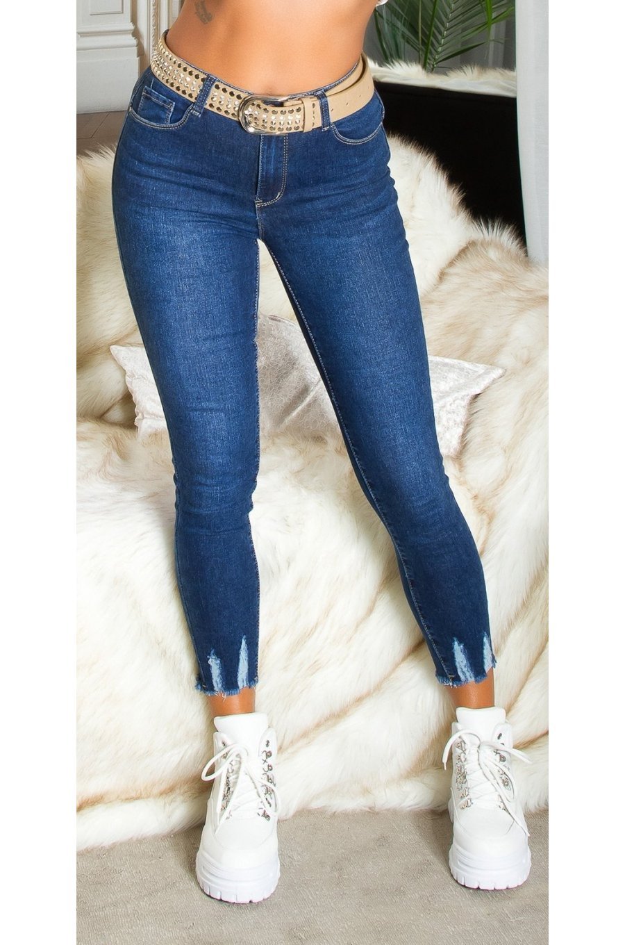 Blugi dama cu push up, albastri, din denim, mulati, cu talia inalta, Krazy 8 - jojofashion.ro