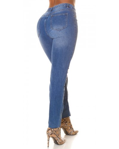 Blugi dama rupti, albastri, din bumbac, cu talia inalta, Gianne Blugi dama, Blugi dama rupti, albastri, din bumbac, cu talia inalta, Gianne - jojofashion.ro