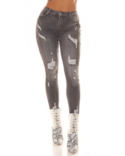Blugi dama rupti, skinny, antracit, bumbac, Kossy - jojofashion.ro
