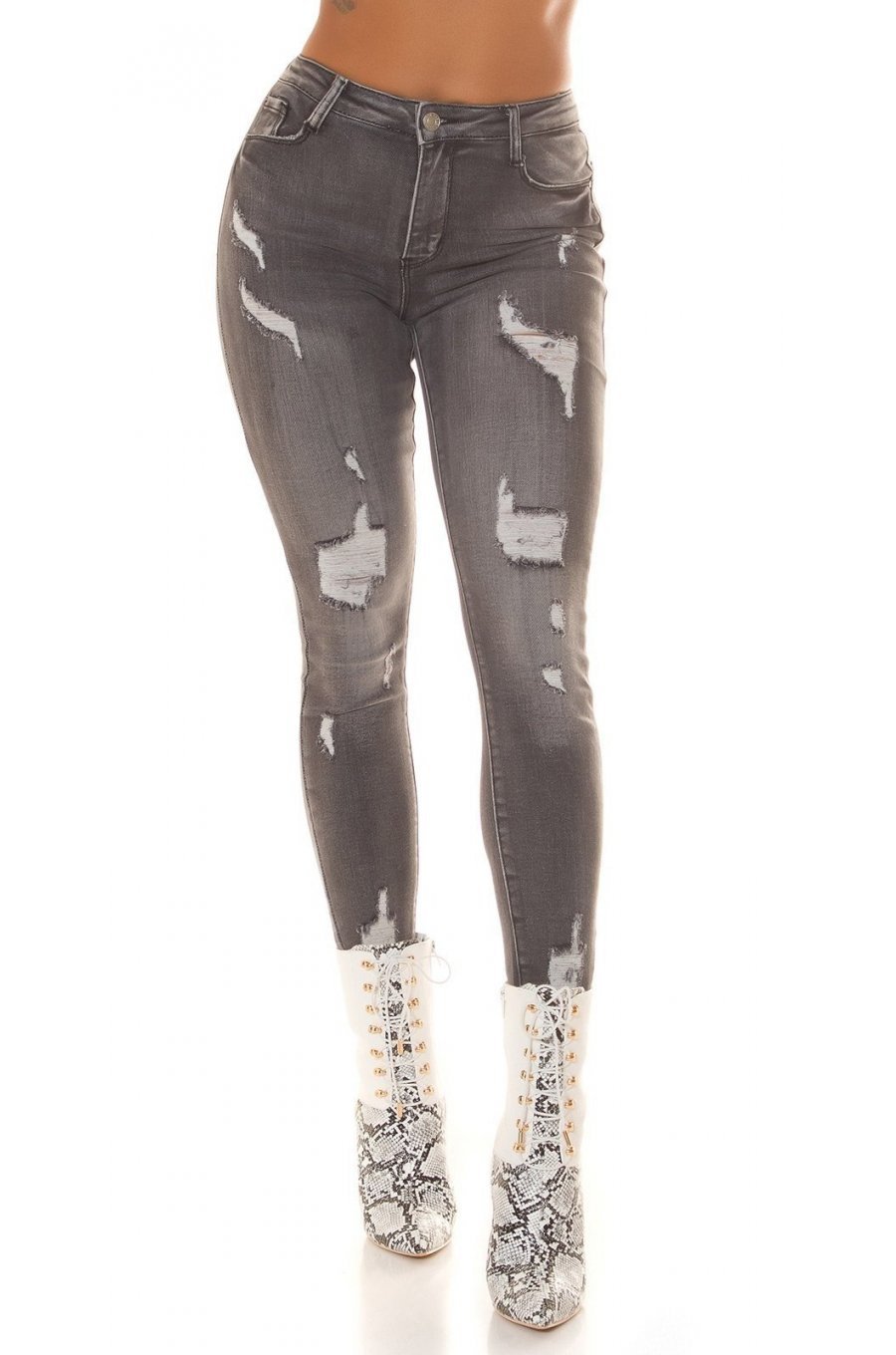Blugi dama rupti, skinny, antracit, bumbac, Kossy Blugi dama rupti, skinny, antracit, bumbac, Kossy 1 - jojofashion.ro