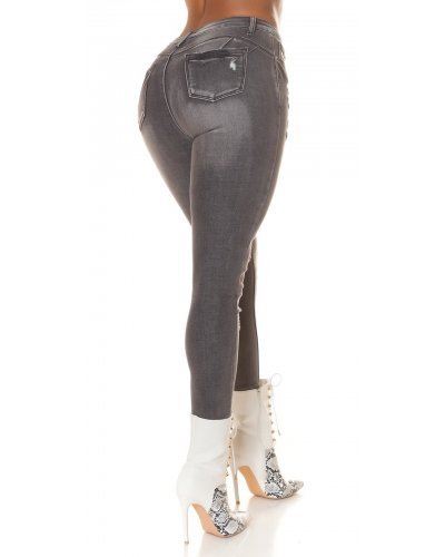 Blugi dama rupti, skinny, antracit, bumbac, Kossy - jojofashion.ro