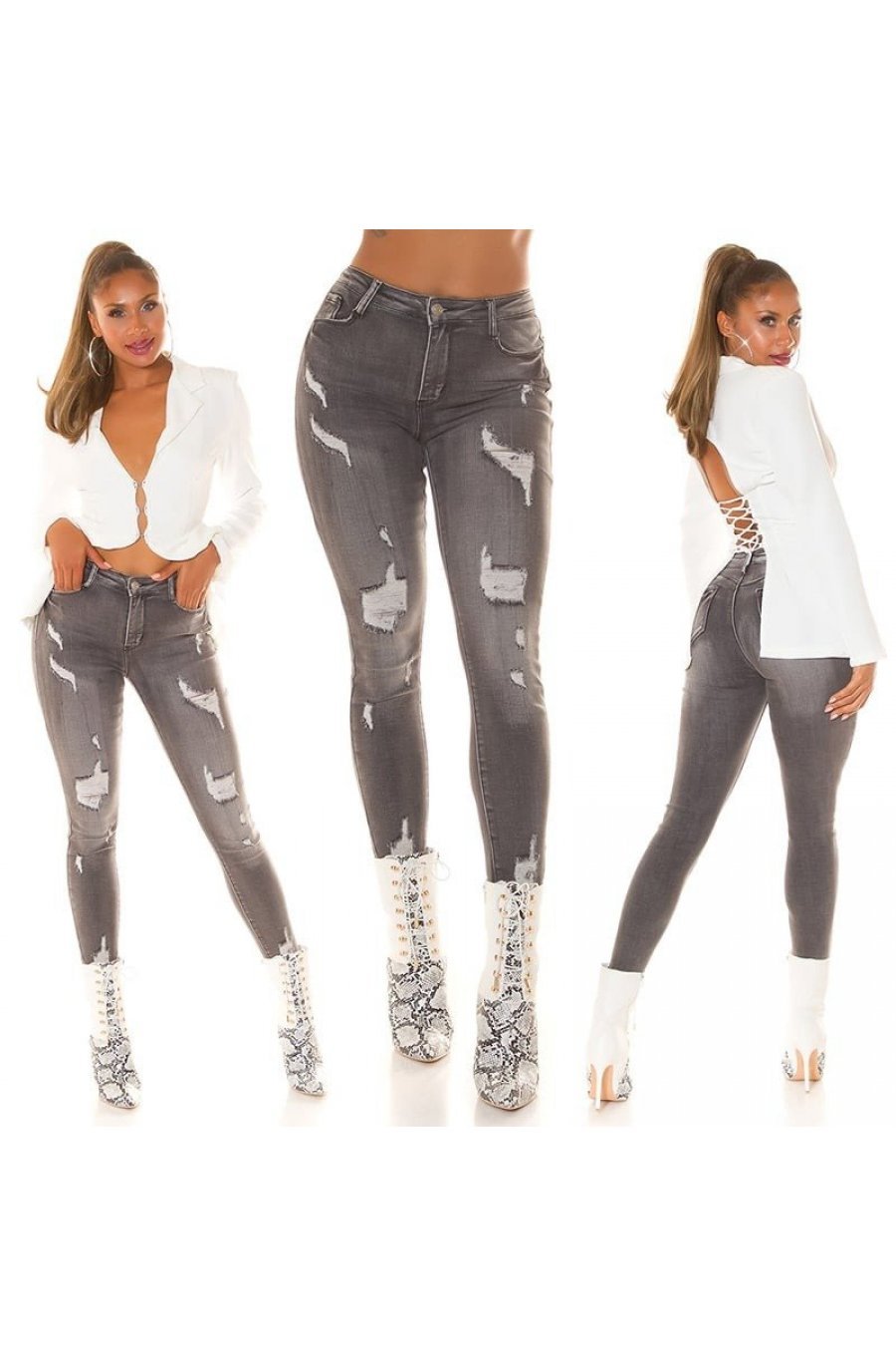 Blugi dama rupti, skinny, antracit, bumbac, Kossy Blugi dama rupti, skinny, antracit, bumbac, Kossy 8 - jojofashion.ro