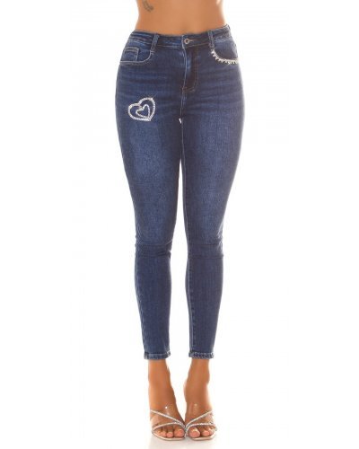 Blugi dama skinny, albastri, din bumbac, cu talia inalta, Agafya Blugi dama, Blugi dama skinny, albastri, din bumbac, cu talia inalta, Agafya - jojofashion.ro