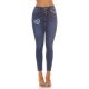 Blugi dama skinny, albastri, din bumbac, cu talia inalta, Agafya 2 - jojofashion.ro