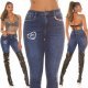 Blugi dama skinny, albastri, din bumbac, cu talia inalta, Agafya 9 - jojofashion.ro