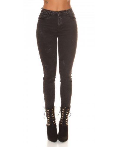 Blugi dama skinny, cu push up, negri, din bumbac, cu talia inalta, Rackelle - jojofashion.ro