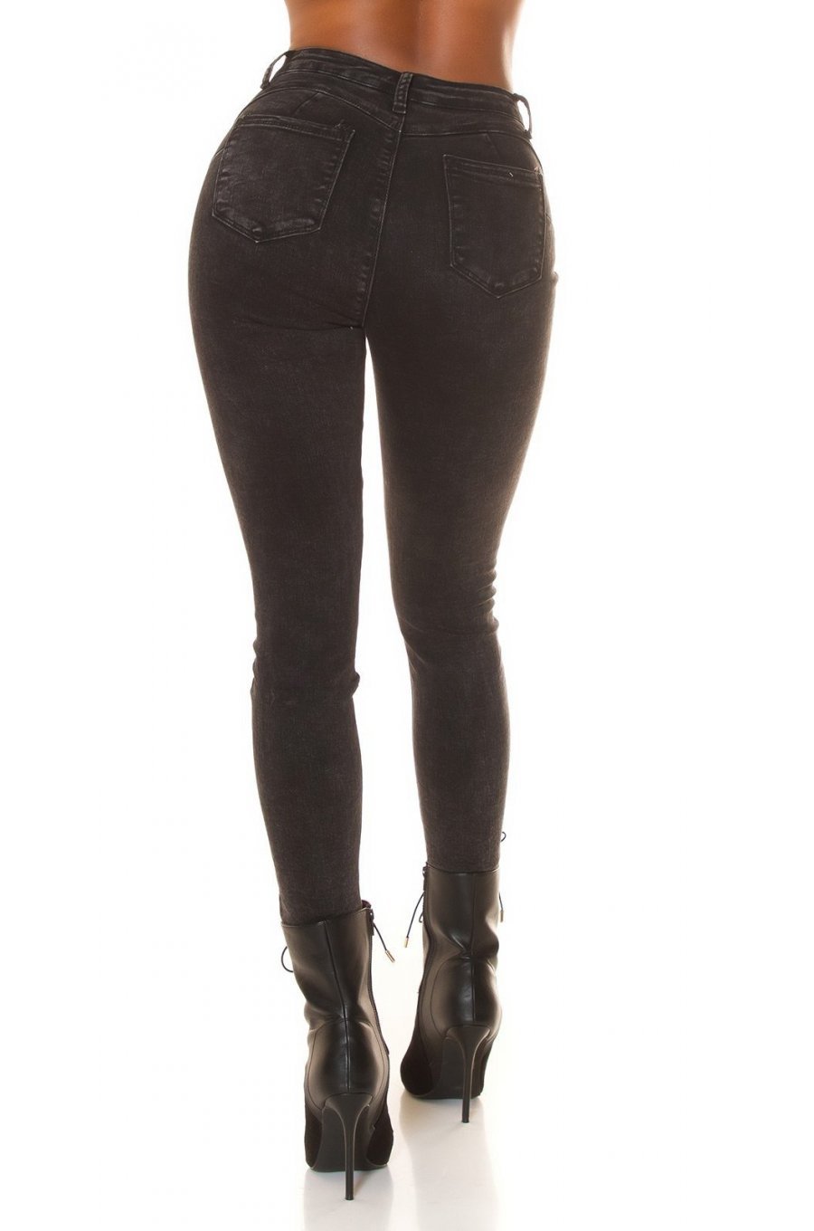 Blugi dama skinny, cu push up, negri, din bumbac, cu talia inalta, Rackelle 2 - jojofashion.ro