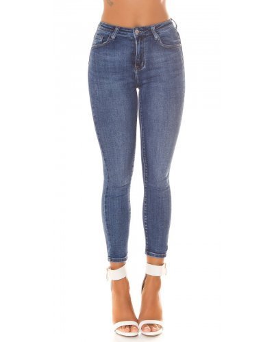 Blugi dama stretch, skinny, albastri, din bumbac, Koelle - jojofashion.ro