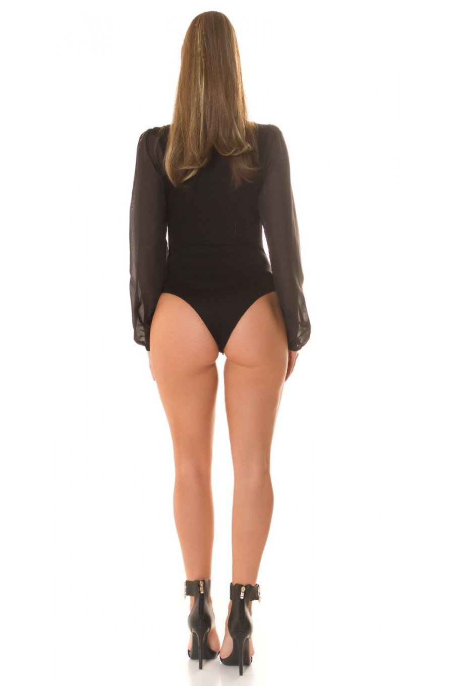 Body dama negru, cu maneca lunga si decolteu plic, Roche 3 - jojofashion.ro