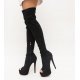 Cizme inalte peste genunchi cu toc inalt din pieleeco intoarsa Panter 2 - jojofashion.ro