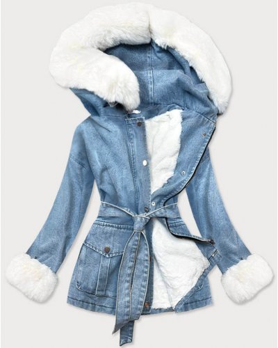 Geaca dama denim albastru si blanita alba Sanjar Geci dama, Geaca dama denim albastru si blanita alba Sanjar - jojofashion.ro