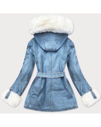 Geaca dama denim albastru si blanita alba Sanjar Geci dama, Geaca dama denim albastru si blanita alba Sanjar - jojofashion.ro