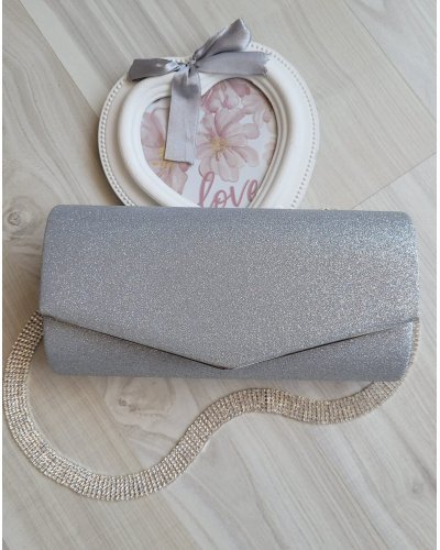 Geanta plic argintie glitter Diva Genti dama, Geanta plic argintie glitter Diva - jojofashion.ro