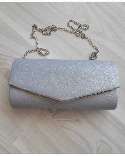 Geanta plic argintie glitter Diva Genti dama, Geanta plic argintie glitter Diva - jojofashion.ro