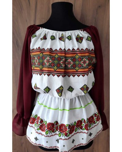Ie dama multicolora cu maneci burgundy Ileana Ie dama multicolora cu maneci burgundy Ileana - jojofashion.ro