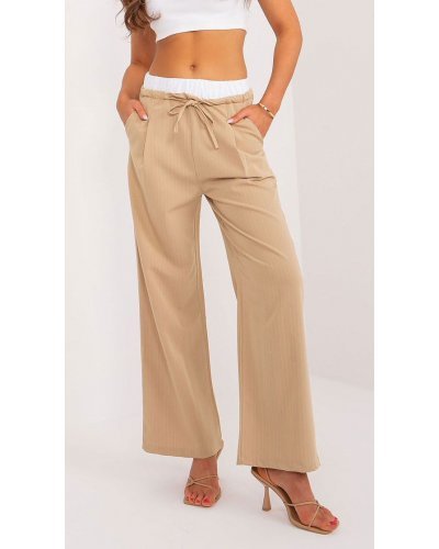 Pantaloni dama, Pantaloni dama evazati, casual, bej light cu dungi subtiri, Cynane - jojofashion.ro