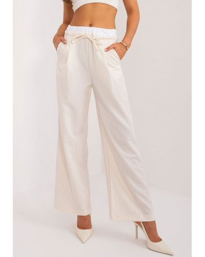 Pantaloni dama, Pantaloni dama evazati, casual, ecru cu dungi subtiri, Cynane - jojofashion.ro