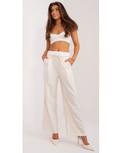 Pantaloni dama, Pantaloni dama evazati, casual, ecru cu dungi subtiri, Cynane - jojofashion.ro