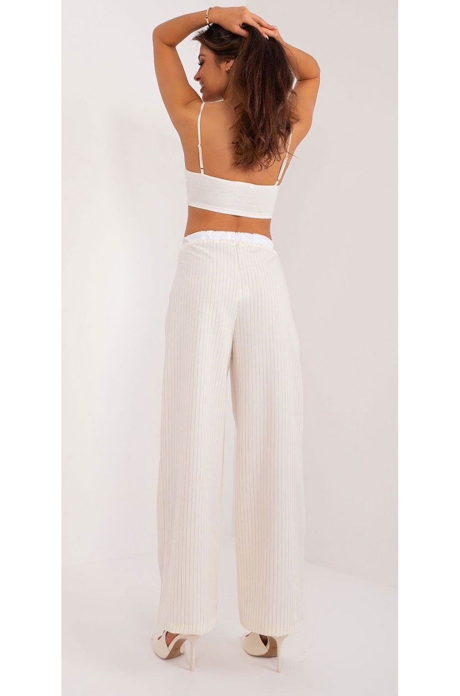 Pantaloni dama evazati, casual, ecru cu dungi subtiri, Cynane Pantaloni dama evazati, casual, ecru cu dungi subtiri, Cynane 4 - jojofashion.ro