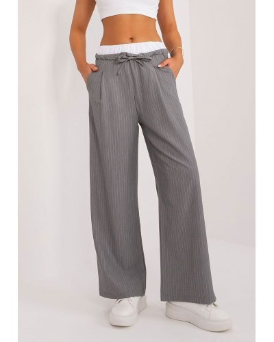 Pantaloni dama, Pantaloni dama evazati, casual, gri cu dungi subtiri, Cynane - jojofashion.ro