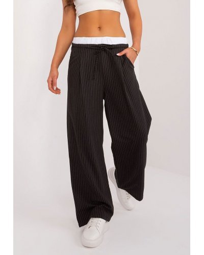 Pantaloni dama, Pantaloni dama evazati, casual, negri cu dungi subtiri, Cynane - jojofashion.ro
