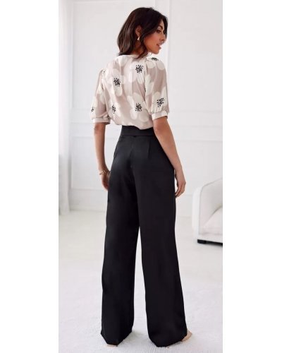 Pantaloni dama, Pantaloni dama negri, din satin, evazati, eleganti, ElsaR - jojofashion.ro