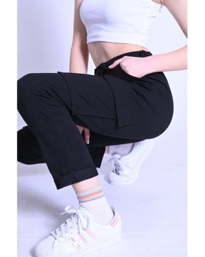 Pantaloni dama, Pantaloni dama casual negri cu buzunare laterale Ereny - jojofashion.ro