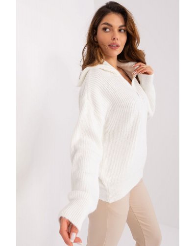 Pulovere dama, Pulover dama bej, din acril, cu guler inalt si fermoar, Cindy3 - jojofashion.ro