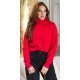 Pulover dama tricotat, scurt, vascoza, rosu, cu guler inalt, Dayana Pulover dama tricotat, scurt, vascoza, rosu, cu guler inalt, Dayana 2 - jojofashion.ro
