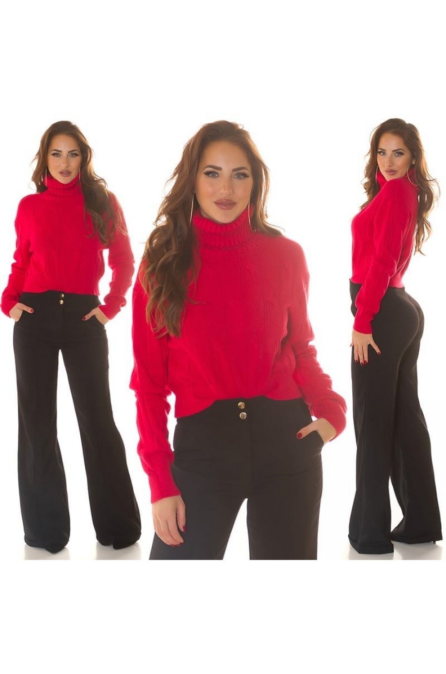 Pulover dama tricotat, scurt, vascoza, rosu, cu guler inalt, Dayana Pulover dama tricotat, scurt, vascoza, rosu, cu guler inalt, Dayana 6 - jojofashion.ro