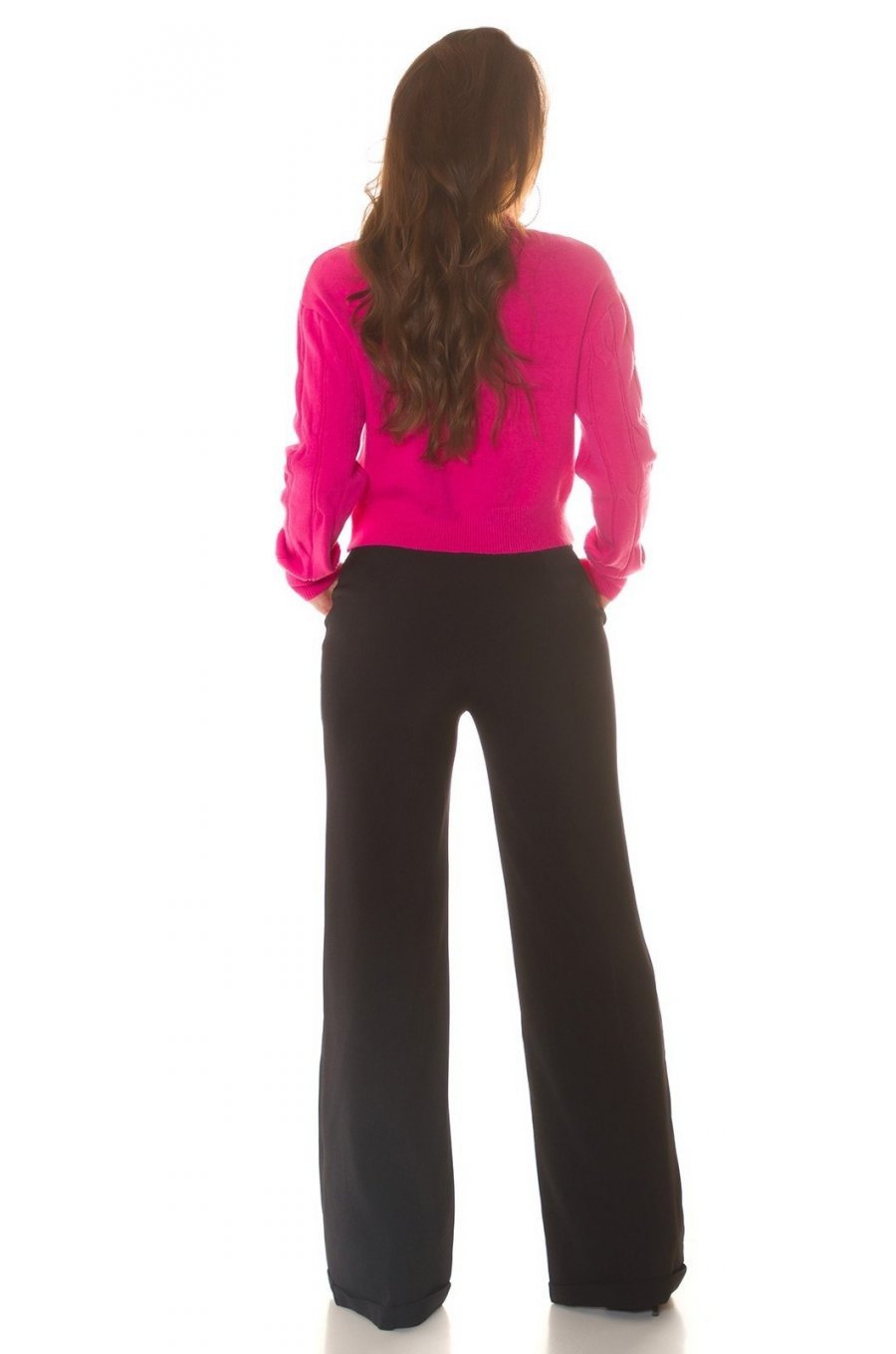 Pulover dama tricotat, scurt, vascoza roz fucsia, cu guler inalt, Dayana Pulover dama tricotat, scurt, vascoza roz fucsia, cu guler inalt, Dayana 5 - jojofashion.ro