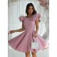 Rochie baby doll scurta, din vascoza, roz prafuit, cu volan la maneca, Samuela 2 - jojofashion.ro