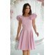 Rochie baby doll scurta, din vascoza, roz prafuit, cu volan la maneca, Samuela 4 - jojofashion.ro