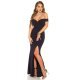 Rochie de ocazie lunga, bleumarin, mulata, cu umerii goi, crapata pe picior, Berda 2 - jojofashion.ro