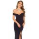 Rochie de ocazie lunga, bleumarin, mulata, cu umerii goi, crapata pe picior, Berda 4 - jojofashion.ro
