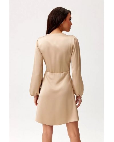 Rochie din satin bej scurta cu maneca lunga petrecuta Labonita Rochii satin, Rochie din satin bej scurta cu maneca lunga petrecuta Labonita - jojofashion.ro